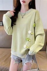 Flower Spliced O-Neck Retro Sweater